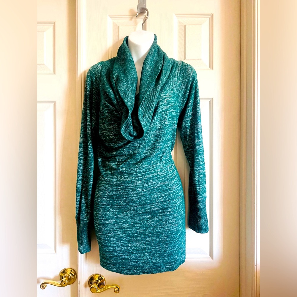 Green, long sleeved, comfy, cowl-neck sweater. Roomy!